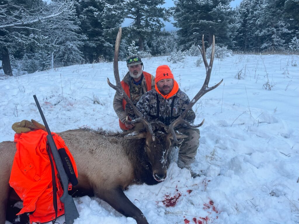 Outfitter and hunter with bull elk